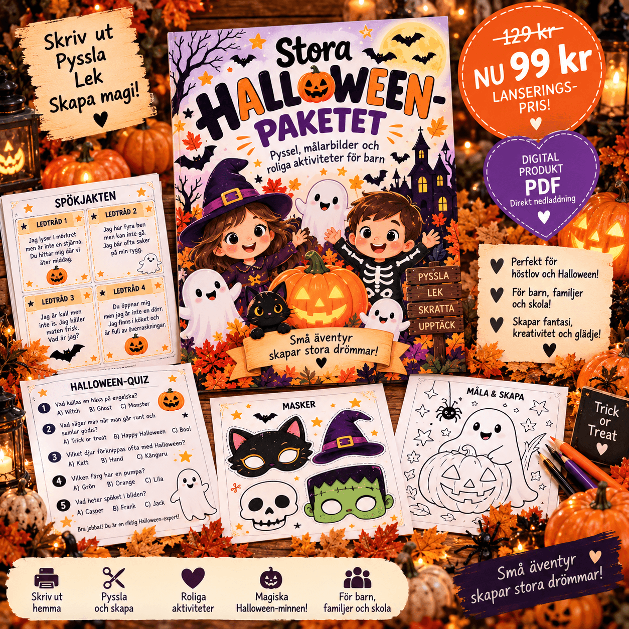 Digitalt Halloween-pysselpaket för barn